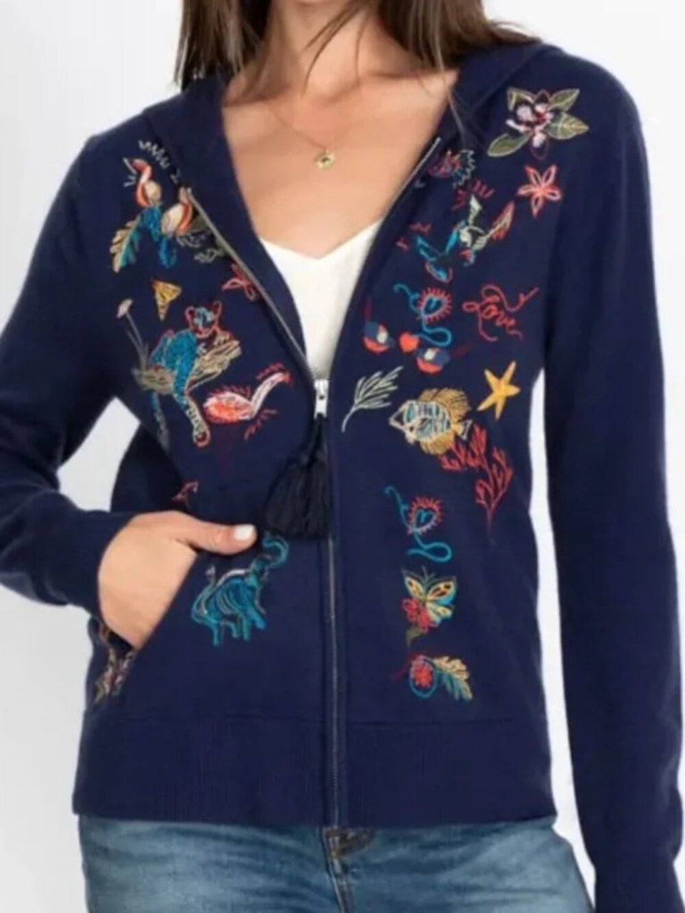 Johnny Was Exquisite Hookie Zip-Up Sweater